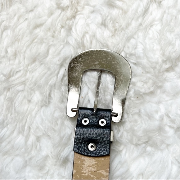 Women’s leather belt with large silver buckle black silver bling rhinestones - Picture 5 of 9